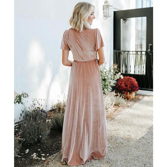 NWT Baltic Born Andi Ribbed Velvet Velour Wrap Maxi Dress Champagne XL - Picture 6 of 12